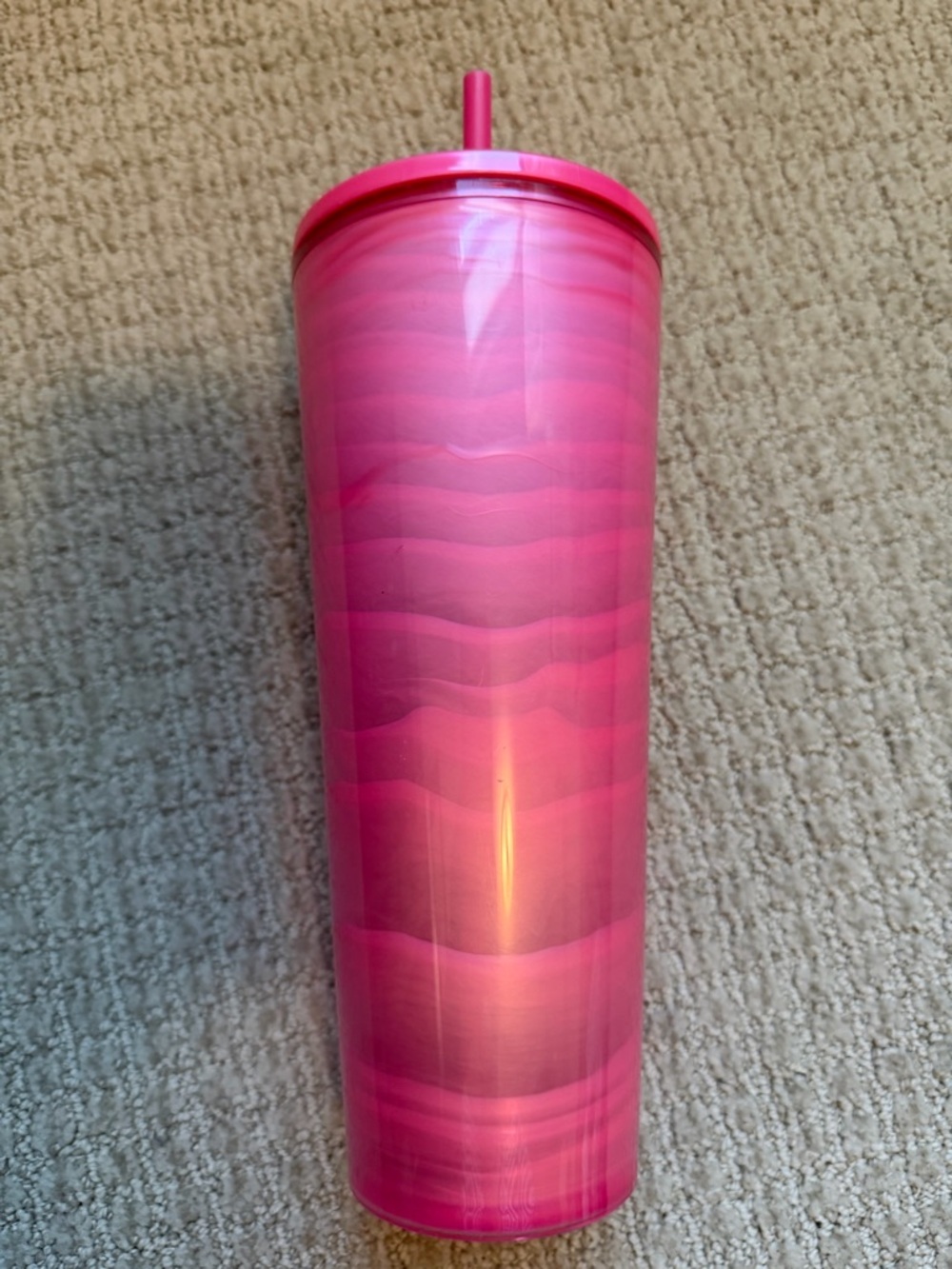 Starbucks Hot Pink Swirl Marble Plastic Tumbler with Straw 24oz